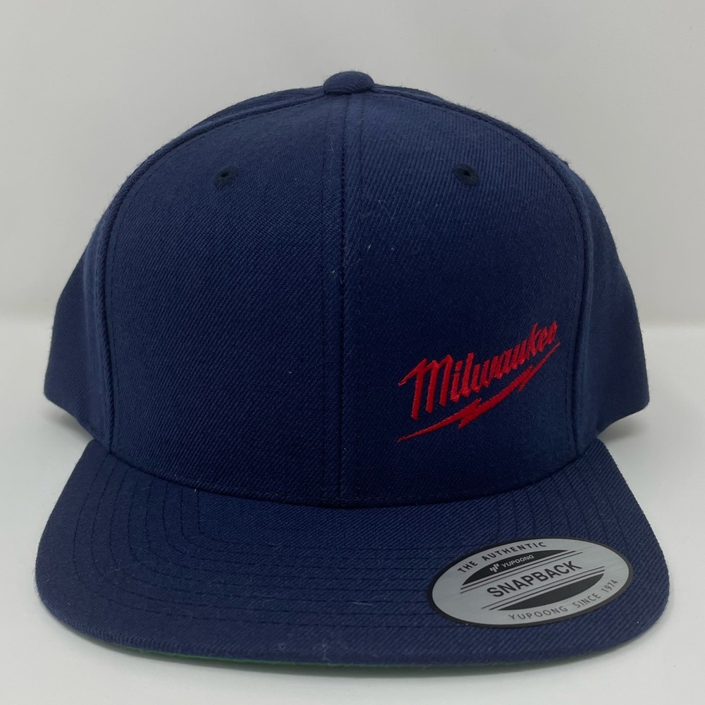 Milwaukee Tools small Side Logo Navy Blue Red Snapback Hat Cap Flat Brim